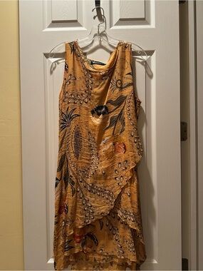 Mustard Floral High-Low Layered Dress